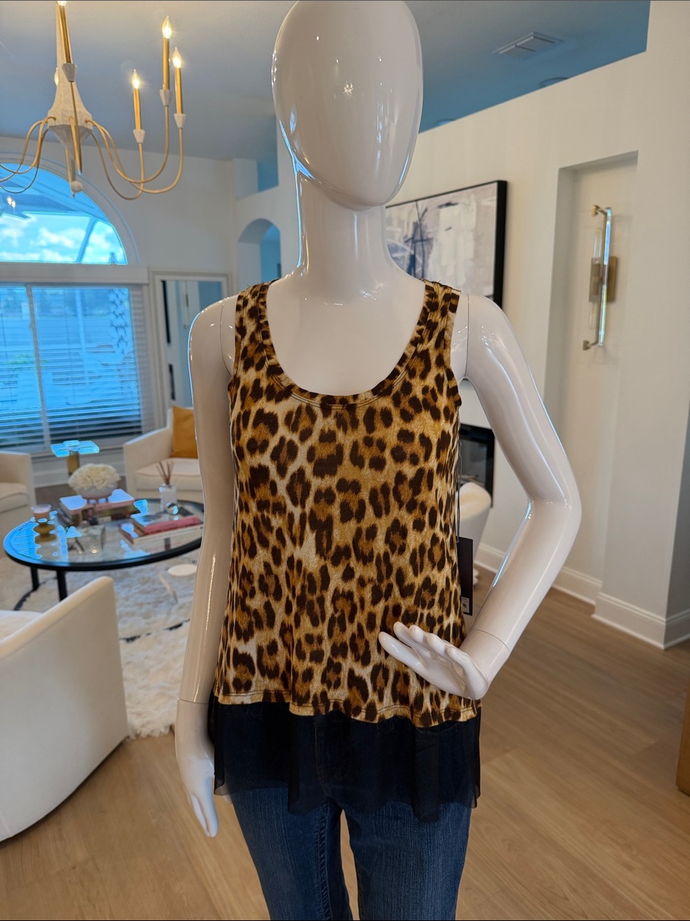 Jennifer Lopez Leopard Print Camisole with Black Layered Hem